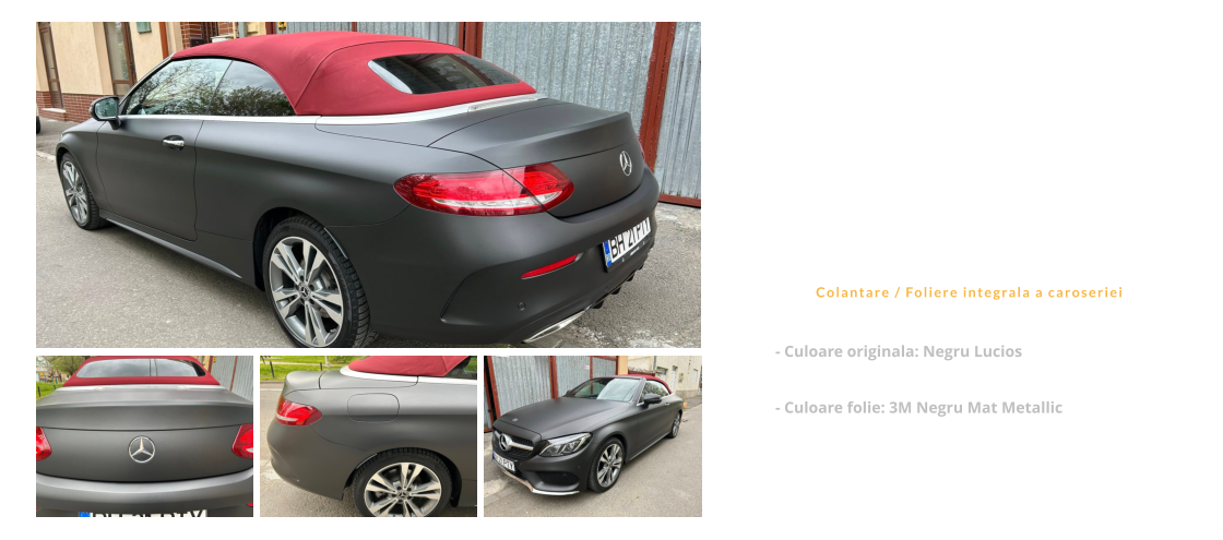 Mercedes C  Class Cabrio  Colantare / Foliere integrala a caroseriei - Culoare originala: Negru Lucios  - Culoare folie: 3M Negru Mat Metallic