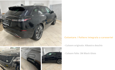 Range Rover Velar  Colantare / Foliere integrala a caroseriei - Culoare originala: Albastra deschis  - Culoare folie: 3M Black Gloss